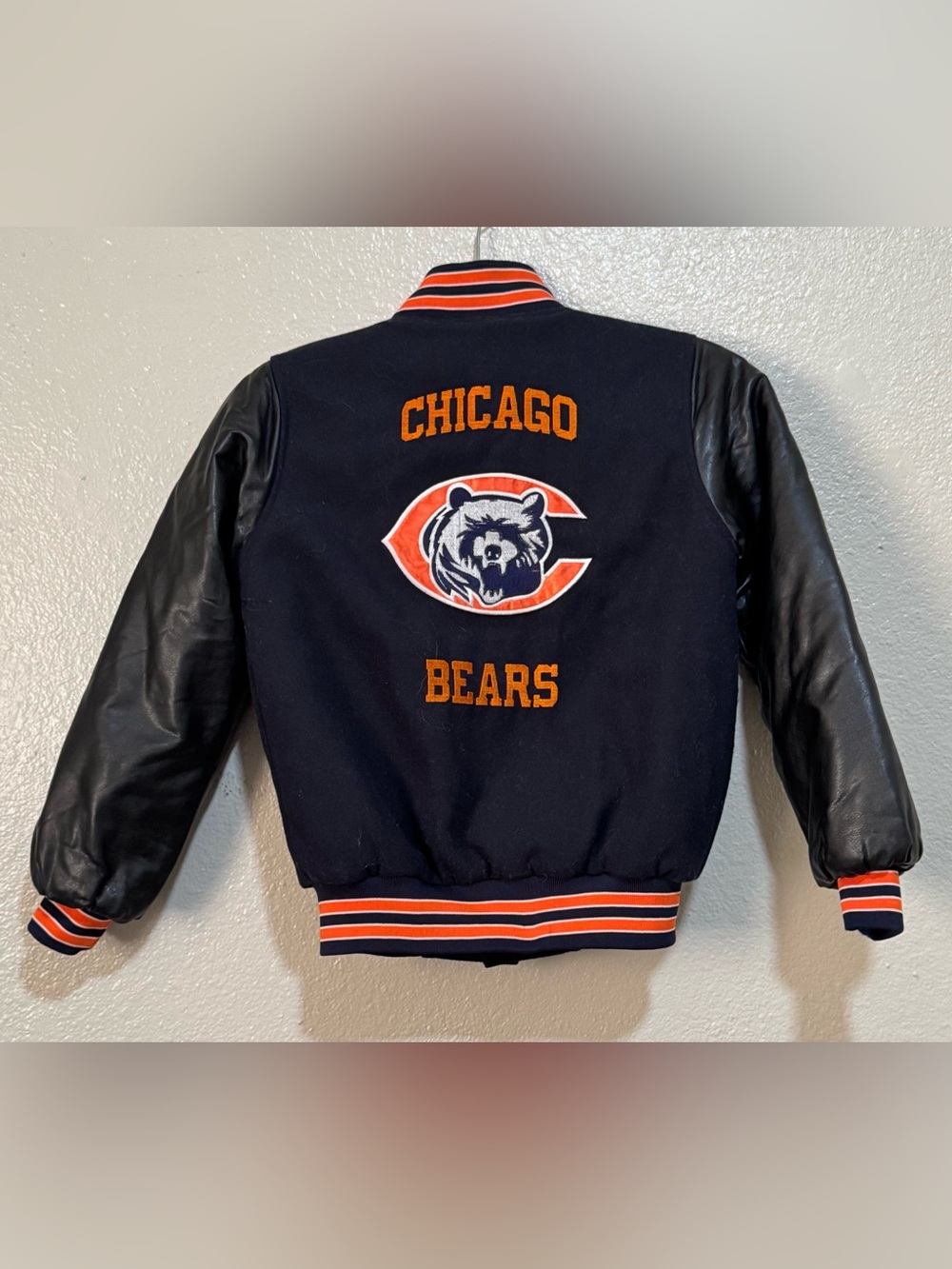Kids Sz. 6/7 Chicago Bears Quilted Bomber Varsity Lettermen Snap Jacket Coat